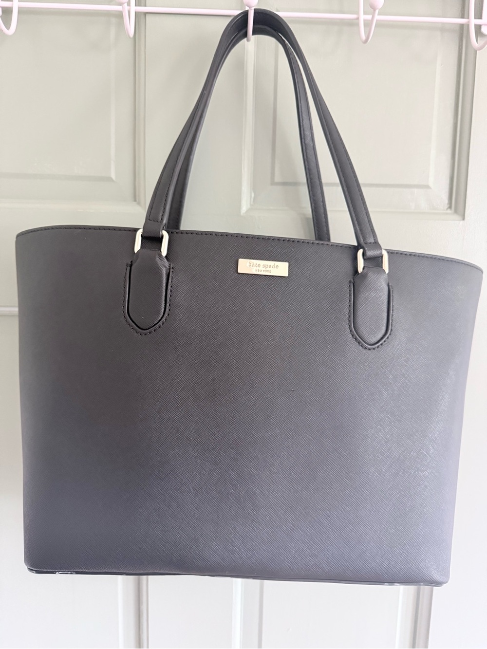 kate spade Black Saffiano Tote with Gold Plaque